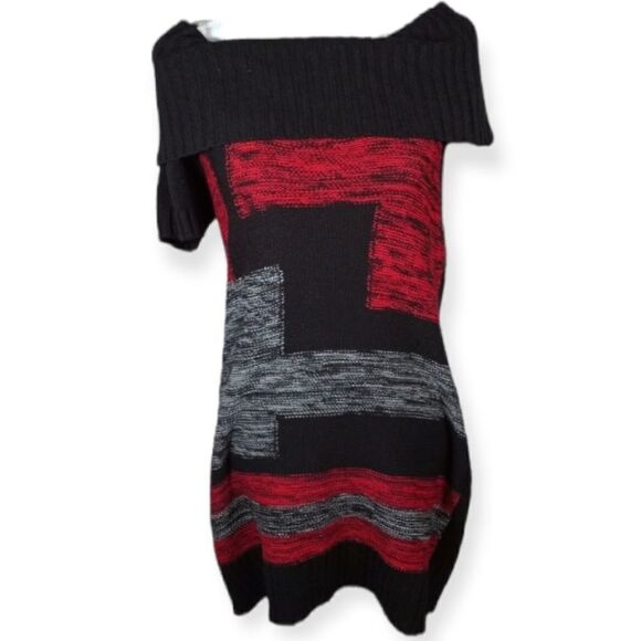 NY COLLECTION BLACK & RED SWEATER DRESS SZ.M EUC - Picture 1 of 7